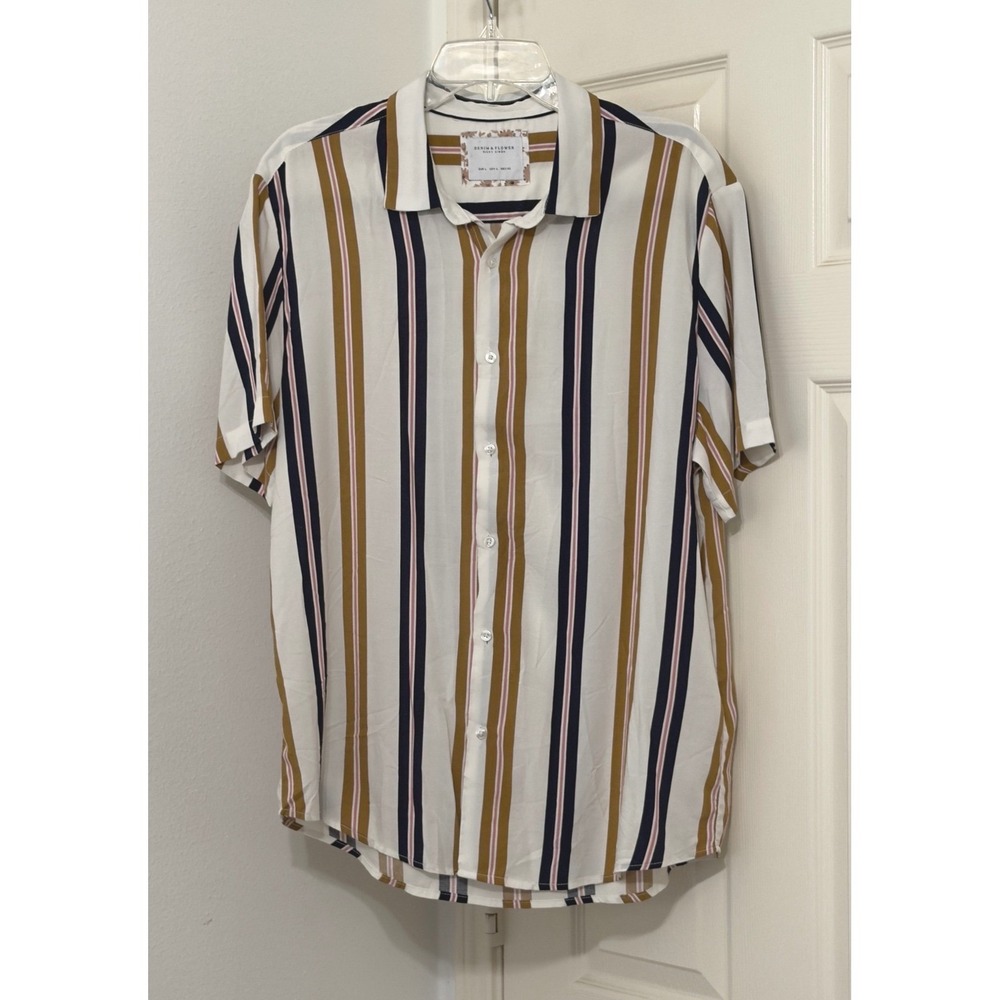 Denim & Flower Ricky Singh Mens sz L  Viscose Short Sleeve Shirt Summer‎ Retro